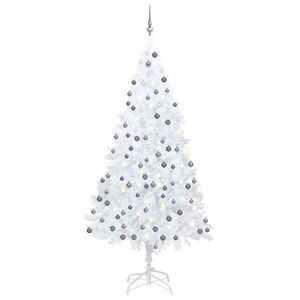 Imagine vidaXL Brad Crăciun pre-iluminat artificial, set globuri, alb, 240 cm