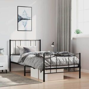 Imagine vidaXL Cadru pat metalic cu tăblii de cap/picioare, negru, 100x190 cm