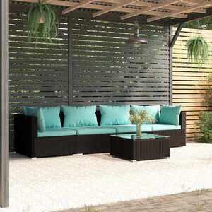 Imagine vidaXL Set mobilier de grădină cu perne, 5 piese, negru, poliratan