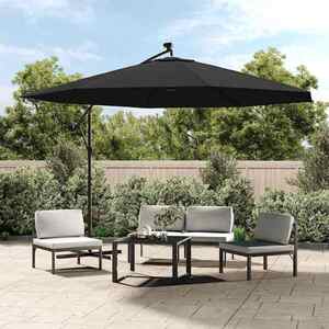 Imagine vidaXL Umbrelă în consolă de grădină cu LED-uri, negru, 350 cm