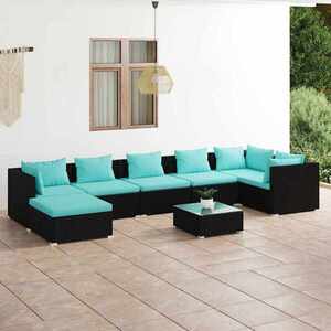 Imagine vidaXL Set mobilier de grădină cu perne, 8 piese, negru, poliratan