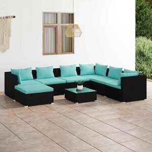 Imagine vidaXL Set mobilier de grădină cu perne, 8 piese, negru, poliratan