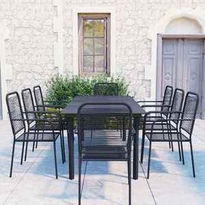 Imagine vidaXL Set mobilier de grădină, 9 piese, negru, sticlă și oțel