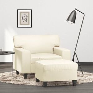 Imagine vidaXL Fotoliu canapea cu taburet, crem, 60 cm, piele ecologică