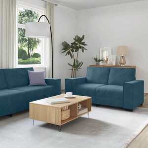 Imagine vidaXL Set de canapele cu perne, 2 piese, albastru, catifea