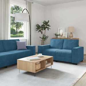 Imagine vidaXL Set de canapele cu perne, 3 piese, albastru, catifea