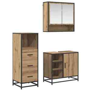 Imagine vidaXL Set de mobilier pentru baie 3 buc. Stejar Artizanal