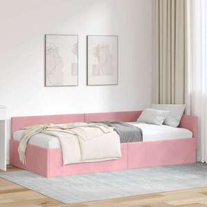Imagine vidaXL Cadru de pat colțar cu headboard Roz 90 cm x 190 cm Catifea