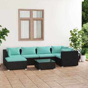 Imagine vidaXL Set mobilier de grădină cu perne, 7 piese, negru, poliratan