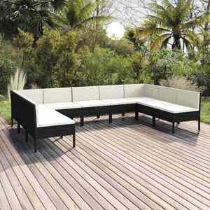 Imagine vidaXL Set mobilier de grădină cu perne, 9 piese, negru, poliratan