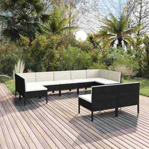 Imagine vidaXL Set mobilier de grădină cu perne, 9 piese, negru, poliratan