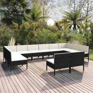Imagine vidaXL Set mobilier de grădină cu perne, 12 piese, negru, poliratan