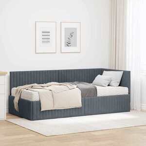Imagine vidaXL Cadru de pat colțar cu saltea 2 buc. Gri închis 90 x 190 cm
