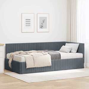 Imagine vidaXL Cadru de pat colțar cu saltea 2 buc. Gri închis 90 x 200 cm