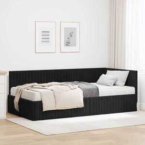 Imagine vidaXL Cadru de pat colțar cu saltea cu headboard 2 buc. Negru Catifea
