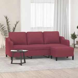 Imagine vidaXL Canapea cu 3 locuri și taburet, roșu vin, 180 cm, textil
