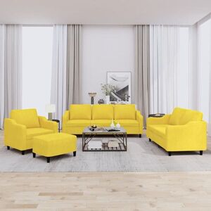 Imagine vidaXL Set de canapele cu perne, 4 piese, galben deschis, textil