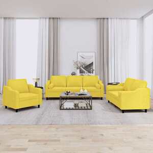 Imagine vidaXL Set de canapele cu perne, 3 piese, galben deschis, textil