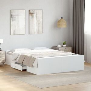 Imagine vidaXL Cadru pat cu sertare alb extralucios 140x190 cm, lemn prelucrat