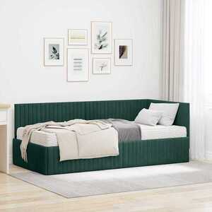 Imagine vidaXL Cadru de pat colțar cu saltea 2 buc. Verde închis 90 x 190 cm