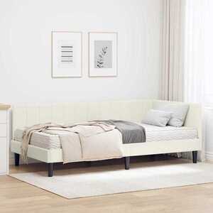 Imagine vidaXL Cadru de pat colțar cu saltea cu headboard 2 buc. Crem Catifea