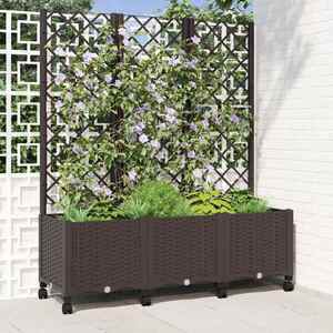 Imagine vidaXL Vază de gradină cu spalier și roți Maro 120 x 40 x 146 cm PP