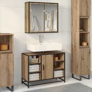 Imagine vidaXL Set de mobilier pentru baie 2 buc. Stejar Artizanal