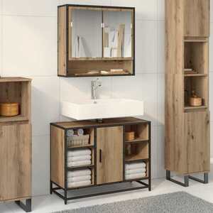 Imagine vidaXL Set de mobilier pentru baie 2 buc. Stejar Artizanal