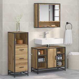 Imagine vidaXL Set de mobilier pentru baie 3 buc. Stejar Artizanal