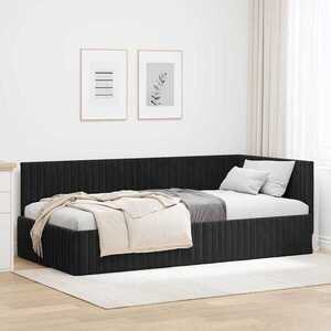 Imagine vidaXL Cadru de pat colțar cu headboard Negru 100 cm x 200 cm Catifea