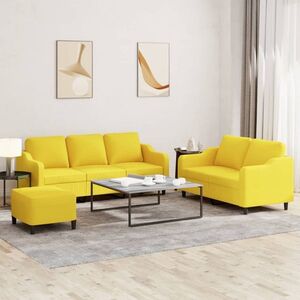 Imagine vidaXL Set de canapele cu perne, 3 piese, galben deschis, textil
