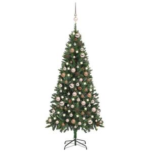 Imagine vidaXL Brad Crăciun artificial pre-iluminat globuri/conuri pin, 180 cm