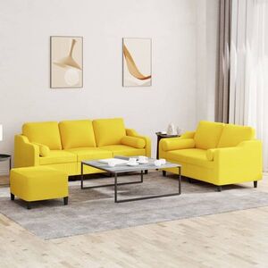 Imagine vidaXL Set de canapele cu perne, 3 piese, galben deschis, textil