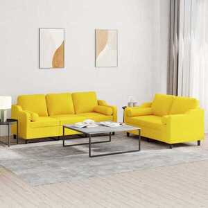 Imagine vidaXL Set de canapele cu perne, 2 piese, galben deschis, textil