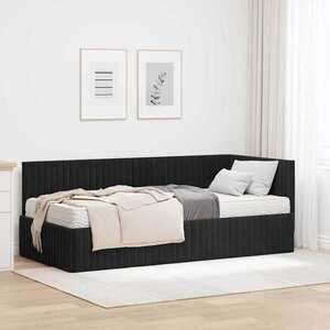 Imagine vidaXL Cadru de pat colțar cu saltea cu headboard 2 buc. Negru Catifea