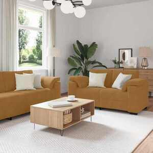 Imagine vidaXL Set de canapele cu perne, 3 piese, maro, catifea