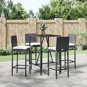 Imagine vidaXL Set mobilier bar de grădină cu perne, 5 piese, negru, poliratan