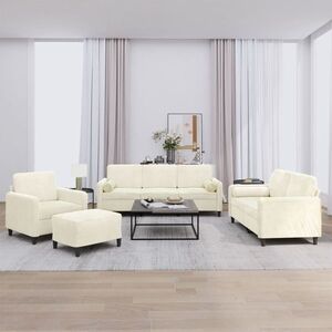 Imagine vidaXL Set de canapele cu perne, 4 piese, crem, catifea
