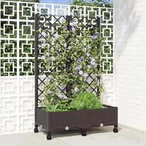 Imagine vidaXL Vază de gradină cu spalier și roți Maro 80 x 40 x 131, 5 cm PP