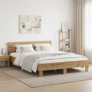 Imagine vidaXL Cadru de pat Stejar Artizanal 140 x 190 cm Lemn prelucrat