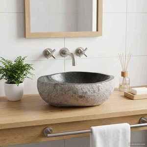 Imagine vidaXL Chiuvetă Oval Gri (32-37) x (27-30) x 12 cm Pietriș de Râu