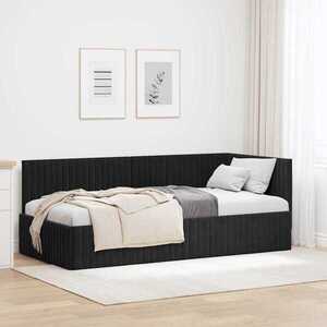 Imagine vidaXL Cadru de pat colțar cu headboard Negru 90 cm x 190 cm Catifea
