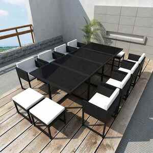 Imagine vidaXL Set mobilier de exterior cu perne, 13 piese, negru, poliratan