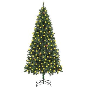 Imagine vidaXL Brad Crăciun artificial pre-iluminat globuri/conuri pin 210 cm