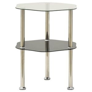 Imagine vidaXL Masă laterală 2 niveluri transparent/negru 38x38x50 cm sticlă