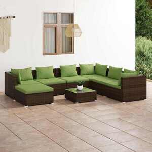 Imagine vidaXL Set mobilier de grădină cu perne, 8 piese, maro, poliratan