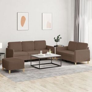 Imagine vidaXL Set de canapele cu perne, 3 piese, maro, textil