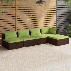 Imagine vidaXL Set mobilier de grădină cu perne, 5 piese, maro, poliratan