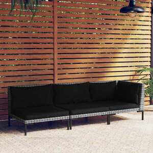 Imagine vidaXL Set mobilier grădină 3 piese, gri închis, poliratan semi-rotund