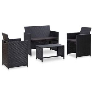 Imagine vidaXL Set mobilier de grădină cu perne, 4 piese, negru, poliratan